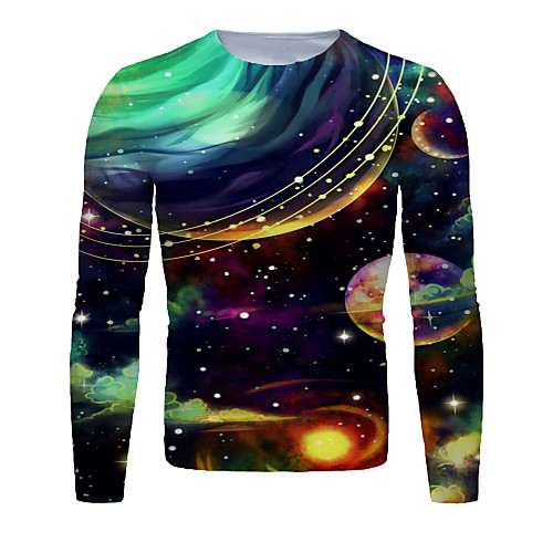 

Men's T shirt Shirt 3D Print Galaxy Graphic Long Sleeve Daily Tops Basic Round Neck Black