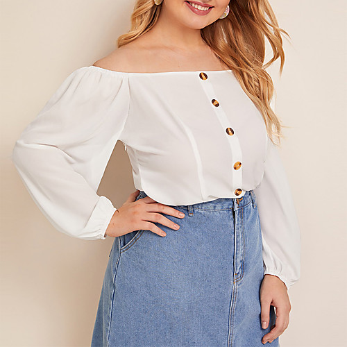 

Women's Blouse Shirt Solid Colored Long Sleeve Off Shoulder Basic Tops White