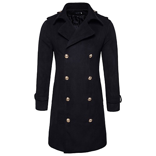 

Men's Trench Coat Daily Fall & Winter Long Coat Regular Fit Basic Jacket Long Sleeve Solid Colored Army Green Black