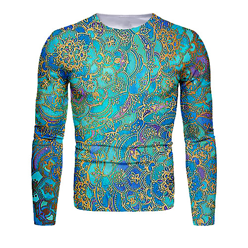 

Men's T shirt Shirt 3D Print Floral Graphic Long Sleeve Daily Tops Basic Round Neck Green
