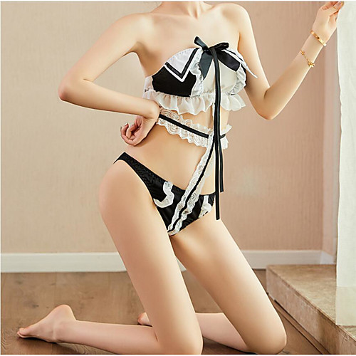 

Women's Ruffle Bow Erotic Matching Bralettes Suits Nightwear Patchwork Solid Colored Black One-Size / Strapless / Strapless