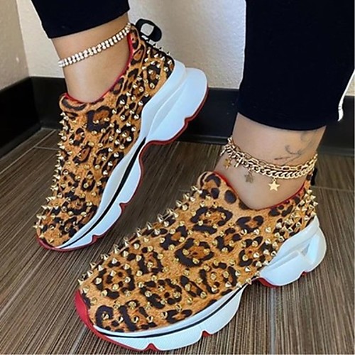 

Women's Flats Fantasy Shoes Flat Heel Closed Toe Casual Daily Walking Shoes Cotton Rivet Solid Colored Leopard Leopard Black Red / Booties / Ankle Boots