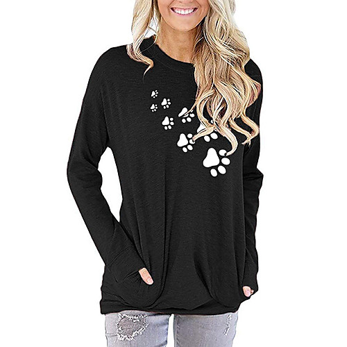 

Women's T shirt Animal Long Sleeve Print Round Neck Basic Tops Black Blushing Pink Green