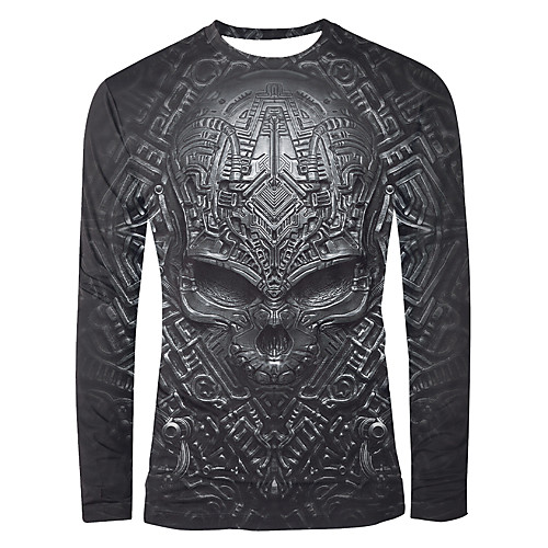 

Men's T shirt Graphic Skull Print Long Sleeve Daily Tops Basic Elegant Black