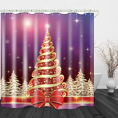 

Christmas Red Gold Christmas Tree Digital Printing Shower Curtain Shower Curtains & Hooks Modern Polyester Trend Design