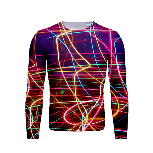 

Men's T shirt Shirt Graphic Print Long Sleeve Daily Tops Basic Round Neck Rainbow / Sports