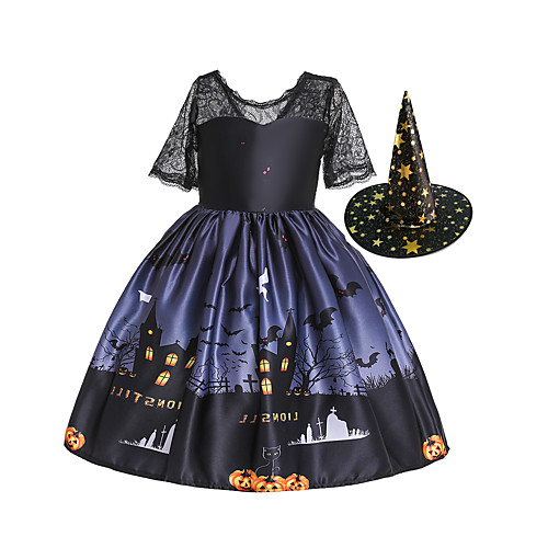 

Witch Dress Hat Kid's Girls' Vacation Dress Halloween Halloween Festival / Holiday Cotton Polyster Black Easy Carnival Costumes