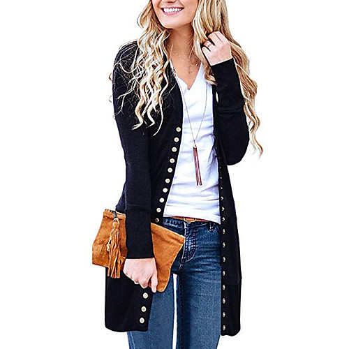 

Women's Basic Knitted Solid Colored Plain Cardigan Cotton Long Sleeve Loose Sweater Cardigans V Neck Fall Winter Black Blue Wine