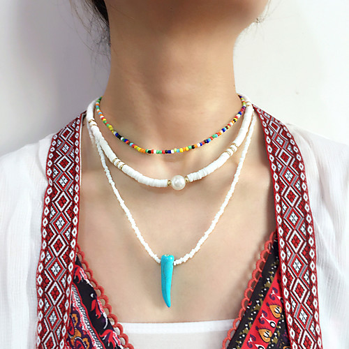 

Women's Pendant Necklace Beaded Necklace Handmade Simple Luxury Ethnic Sweet Pearl Silicone Glass White 50 cm Necklace Jewelry 3pcs For Street Gift Prom Beach Festival / Pearl Necklace
