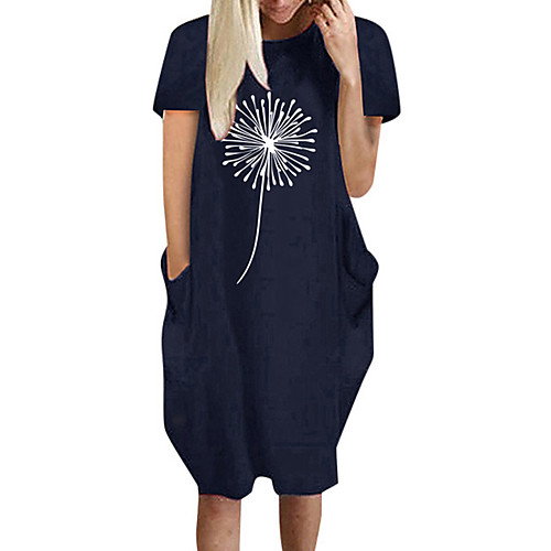 

Women's Shift Dress Knee Length Dress Purple Blushing Pink Wine Army Green Gray Dusty Blue Black Short Sleeve Floral Solid Color Print Fall Summer Round Neck Casual Loose 2021 S M L XL XXL 3XL 4XL 5XL