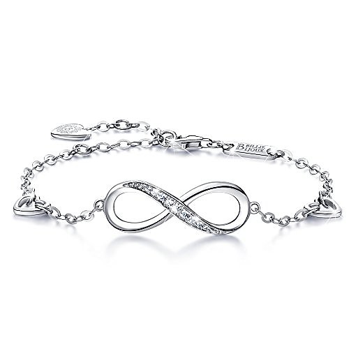 

925 sterling silver bracele infinity endless love symbol charm adjustable gift for women girls (a- silver)