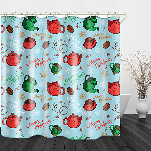 

Christmas Teapot Teacup Snowflake Digital Printing Shower Curtain Shower Curtains & Hooks Modern Polyester Trend Design