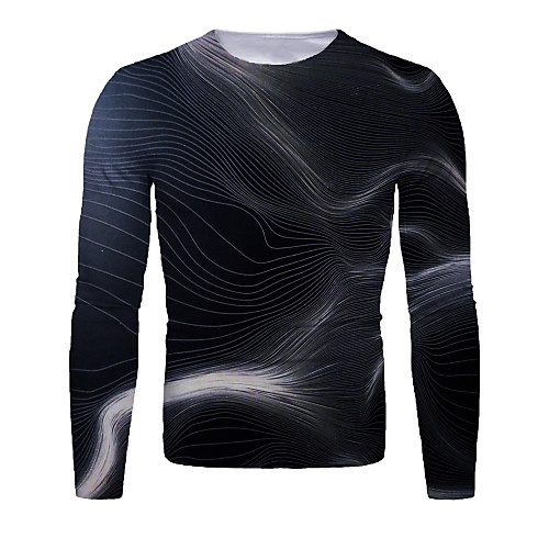 

Men's T shirt Shirt Graphic Print Long Sleeve Daily Tops Basic Elegant Round Neck Black