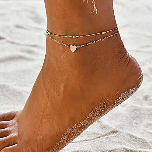 

women heart anklet adjustable beach layered ankle bracelets for teen girls gold alloy foot chain jewelry