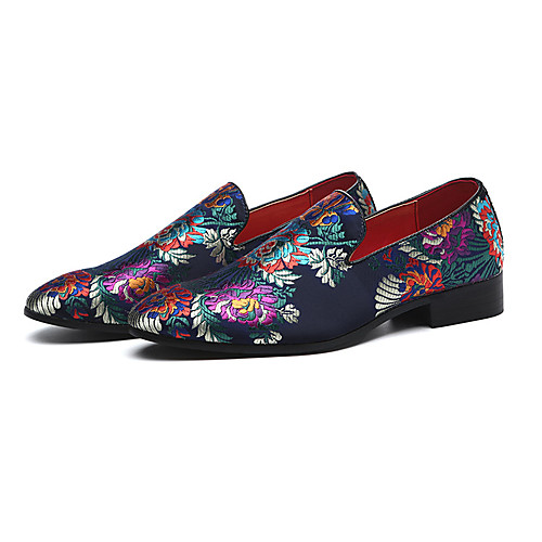 

Men's Loafers & Slip-Ons Formal Shoes Driving Shoes Penny Loafers Vintage Chinoiserie Party & Evening Office & Career Satin Non-slipping Wear Proof Red Blue Black Floral Spring & Summer