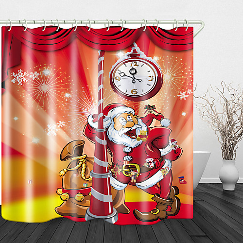 

Christmas Santa's Lucky Bag Print Waterproof Fabric Shower Curtain For Bathroom Home Decor Covered Bathtub Curtains Liner Includes With Hooks