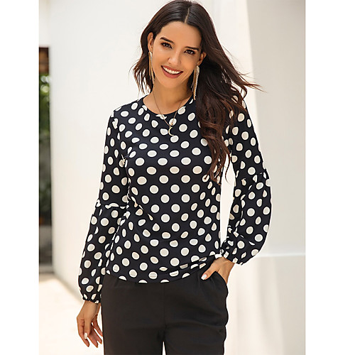 

Women's Blouse Shirt Polka Dot Long Sleeve Round Neck Basic Tops Black