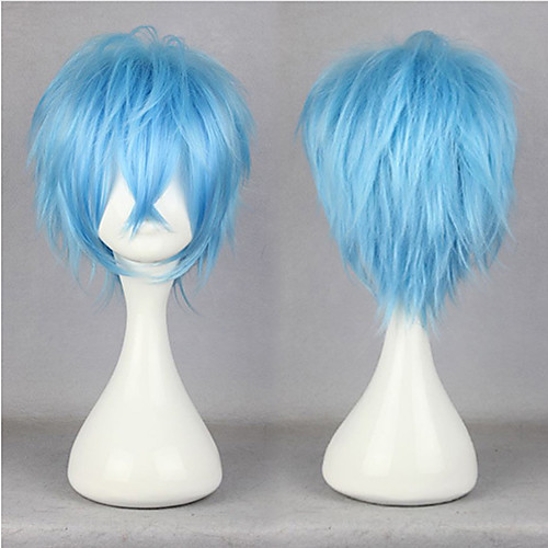 

Karneval Kuro Cosplay Wigs Men's Layered Haircut 12 inch Heat Resistant Fiber Curly Blue Teen Anime Wig