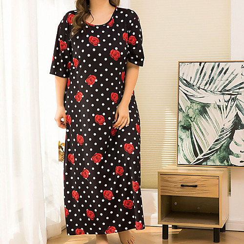 

Women's Shift Dress Maxi long Dress Black Half Sleeve Floral Print Fall Summer Round Neck Casual Oversized 2021 XL XXL 3XL 4XL / Plus Size