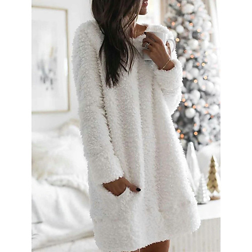 

Women's Sweater Jumper Dress Short Mini Dress Blushing Pink White Black Long Sleeve Solid Color Fall Winter Round Neck Hot Casual 2021 S M L XL