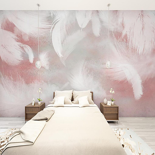 

Mural Wallpaper Wall Sticker Covering Print Peel and Stick Removable Pink Feather Canvas Home Décor