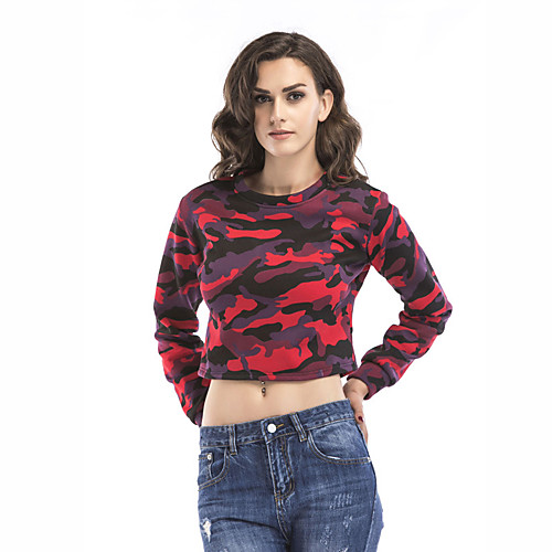

Women's Cropped Sweatshirt Camo / Camouflage Daily non-printing Basic Hoodies Sweatshirts Red