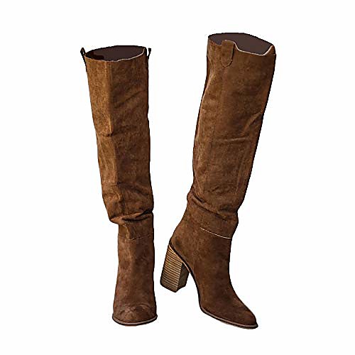 

womens high heel knee high boots chunky stacked block heel slip on riding boots