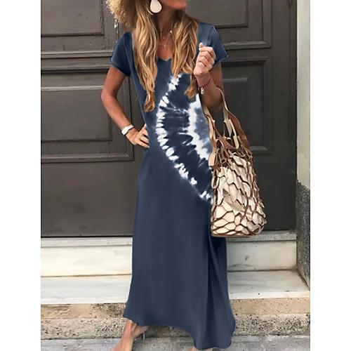 

Women's A Line Dress Maxi long Dress Green Dark Gray Brown Short Sleeve Tie Dye Print Spring Summer V Neck Casual Boho Holiday Loose 2021 S M L XL XXL 3XL