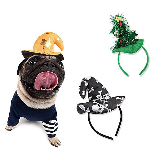 

Dog Cat Ornaments Hats, Caps & Bandanas Hair Accessories Cartoon Christmas Cosplay Winter Dog Clothes Puppy Clothes Dog Outfits Black Yellow Green Costume for Girl and Boy Dog Fabric One-Size