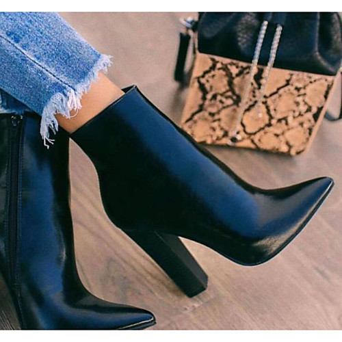 

Women's Boots Block Heel Boots Pumps Pointed Toe Booties Ankle Boots Basic Casual Daily Walking Shoes PU Solid Colored Black / Booties / Ankle Boots