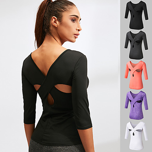 

YUERLIAN Women's Running Shirt Strappy Back Tee Tshirt Top Athletic Athleisure Summer Spandex Quick Dry Breathable Soft Yoga Fitness Gym Workout Running Training Sportswear Solid Colored White Black