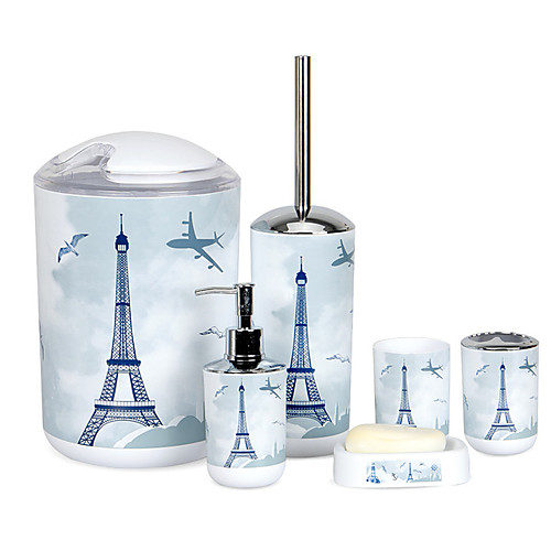 

Bathroom Accessory Set Printing Include Lotion Dispenser/Toothbrush Holder/Tumbler Cup/Soap Dish/Toilet Brush/Trash Can for Bathroom Decoration Nordic 6pcs Set