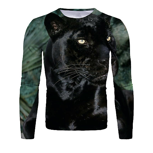 

Men's T shirt Shirt Graphic Animal Long Sleeve Daily Tops Basic Elegant Round Neck Black