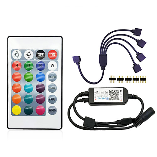 

Wireless Bluetooth LED Strip Light Controller With 24 Keys IR Remote Control And 1 Out 4 Connecting Wire For APP Control Smart Controller IOS And Android DC5-24V 72 W