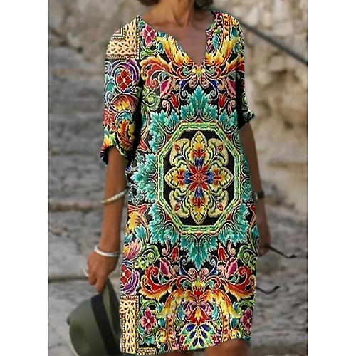 

Women's Shift Dress Knee Length Dress Green Half Sleeve Floral Print Summer V Neck Hot Casual vacation dresses Loose 2021 M L XL XXL 3XL