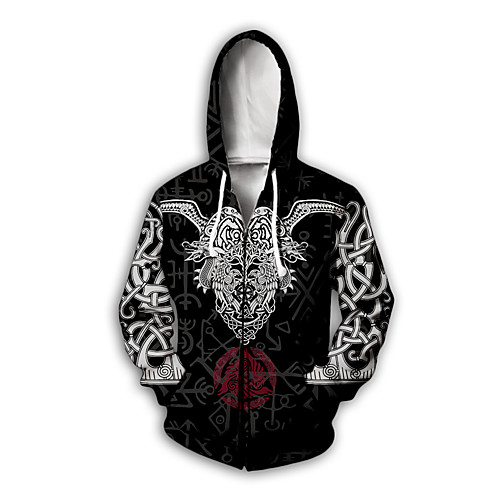 

Men's Zip Up Hoodie Sweatshirt Graphic Hooded Daily Weekend 3D Print Basic Casual Hoodies Sweatshirts Black