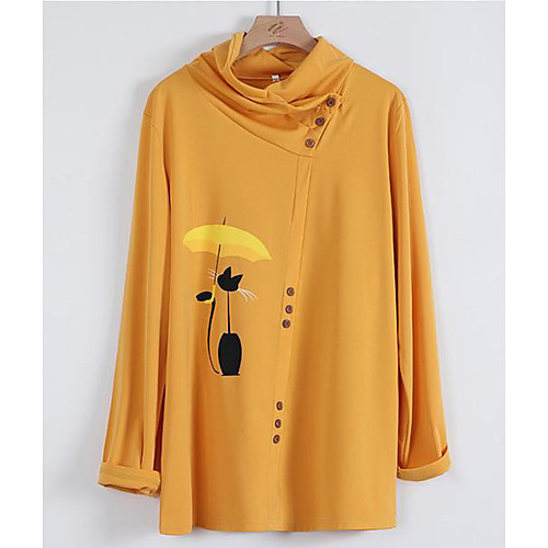 

Women's Blouse Shirt Cat Long Sleeve Standing Collar Tops Yellow Green Brown