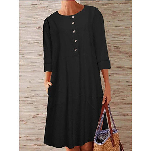 

Women's Swing Dress Midi Dress Wine Gray Black Beige 3/4 Length Sleeve Solid Color Summer Round Neck Hot Casual Going out Slim 2021 S M L XL XXL 3XL