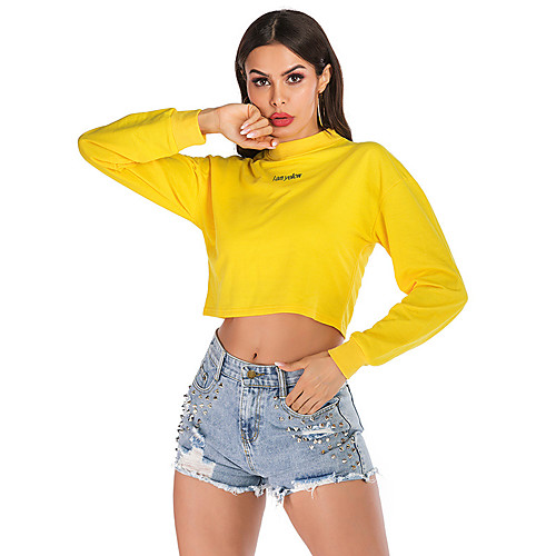 

Women's Pullover Sweatshirt Cropped Sweatshirt Plain Solid Colored Daily non-printing Basic Hoodies Sweatshirts Yellow