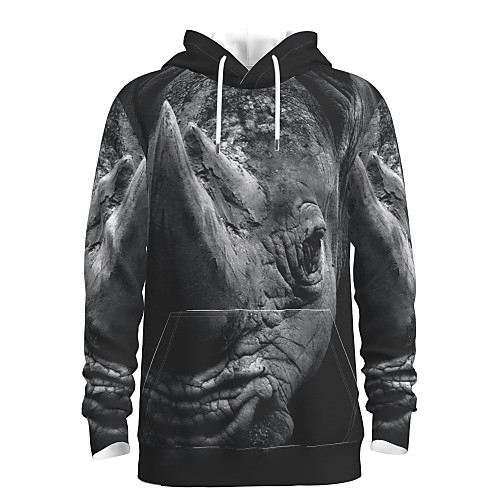 

Men's Pullover Hoodie Sweatshirt Animal Patterned Graphic Hooded Daily 3D Print Basic Hoodies Sweatshirts Black