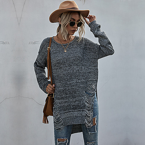 

Women's Hollow Hollow Out Solid Colored Plain Pullover Long Sleeve Sweater Cardigans Crew Neck Round Neck Fall Winter Black