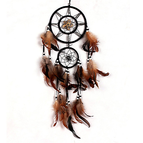 

Boho Dream Catcher Handmade Gift Wall Hanging Decor Art Ornament Craft Indian Feather 2 Circle for Kids Bedroom Wedding Festival 7516cm