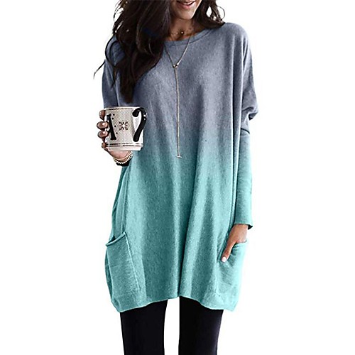 

Women's Tunic Color Gradient Long Sleeve Round Neck Basic Tops Loose Purple Blushing Pink Gray