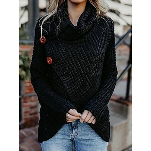

Women's Solid Colored Plain Pullover Long Sleeve Sweater Cardigans Stand Collar Fall White Black Blue
