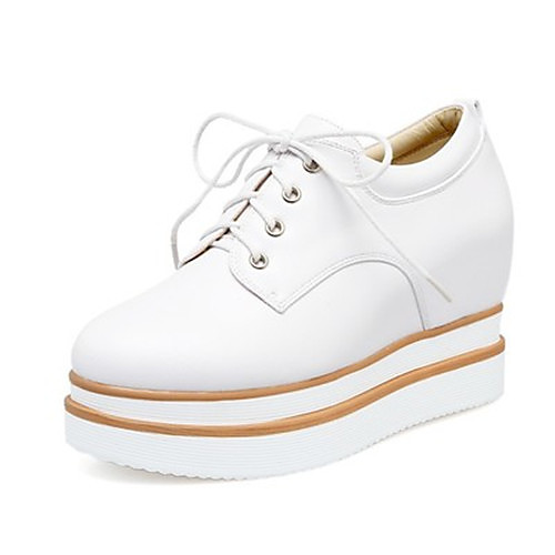 

Women's Loafers & Slip-Ons Platform Wedge Heel Round Toe Casual Daily Walking Shoes PU Rivet Solid Colored Almond White Black