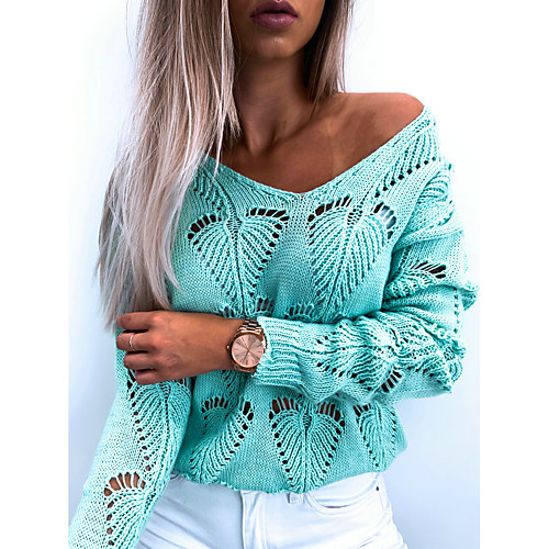 

Women's Basic Hollow Out Knitted Solid Colored Plain Sweater Long Sleeve Sweater Cardigans V Neck Fall Winter Black Blushing Pink Light Blue