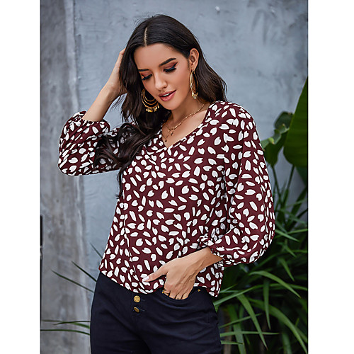 

Women's Blouse Shirt Heart Long Sleeve V Neck Basic Tops Red