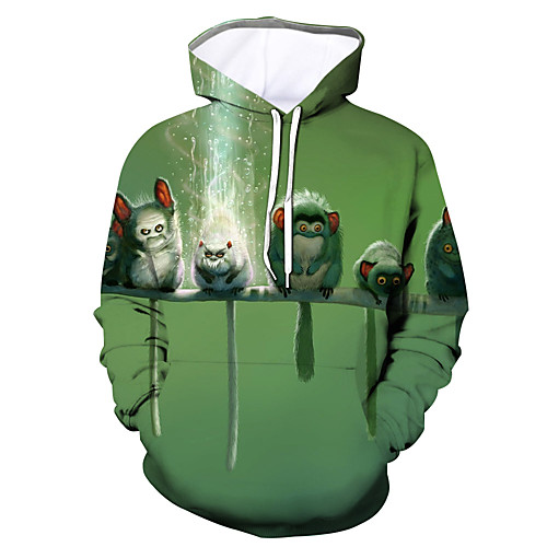 

Men's Pullover Hoodie Sweatshirt Graphic Animal Hooded Daily Going out 3D Print Casual Hoodies Sweatshirts Green