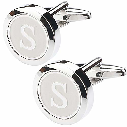 

mens classic stainless steel initial cufflinks 26 alphabet initial letter cufflinks business wedding shirts a-z (s)