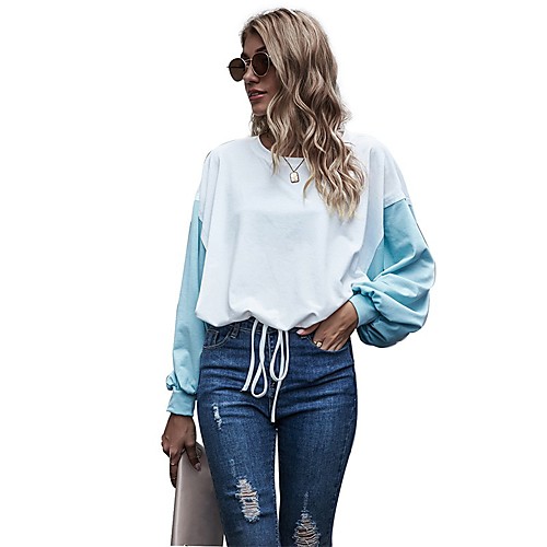 

Women's Pullover Sweatshirt Color Block Daily Basic Hoodies Sweatshirts Loose White